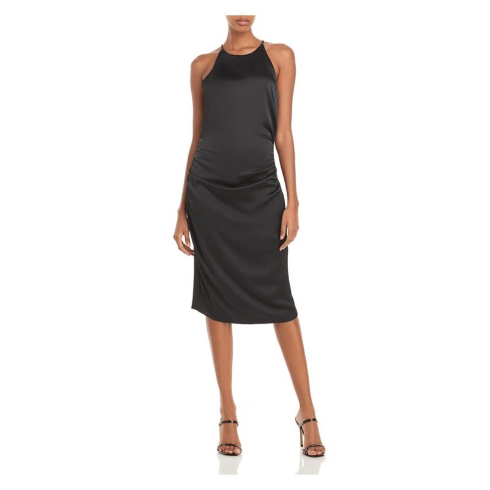 LAUNDRY Womens Black Spaghetti Strap Round Neck Midi Party Shift Dress 6